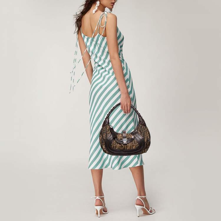 Pre Owned Fendi Brown Zucca Canvas and Leather Spy Hobo Bag