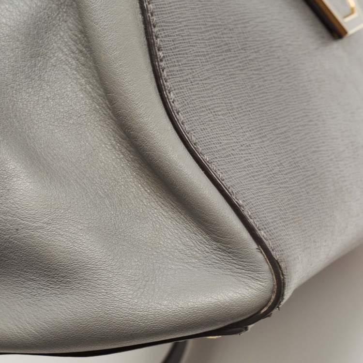 Pre Owned Fendi Grey Leather Small 2Jours Tote