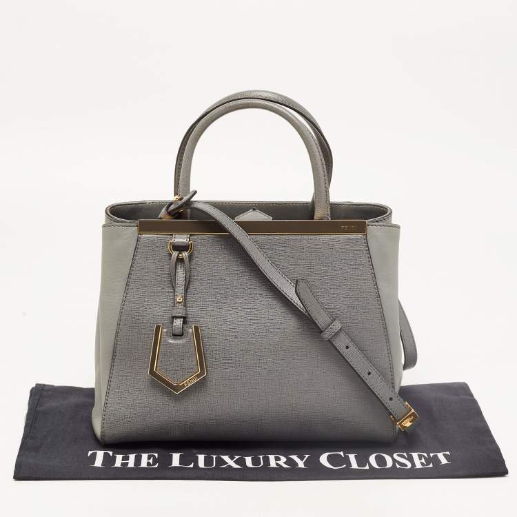 Pre Owned Fendi Grey Leather Small 2Jours Tote