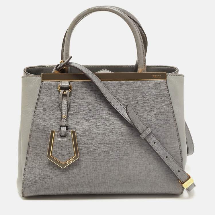 Pre Owned Fendi Grey Leather Small 2Jours Tote