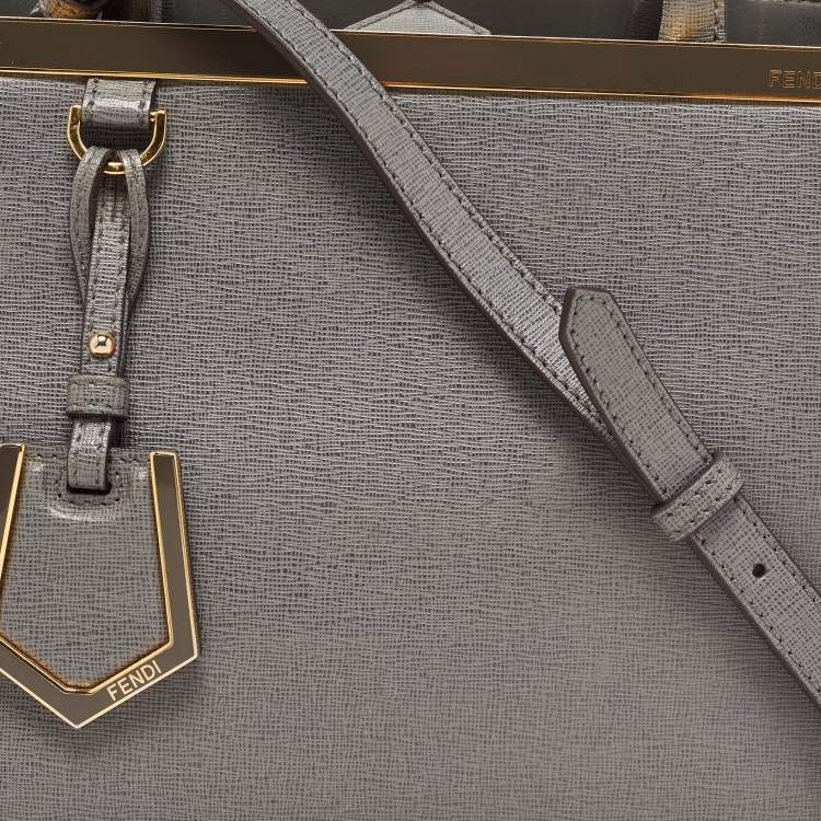 Pre Owned Fendi Grey Leather Small 2Jours Tote