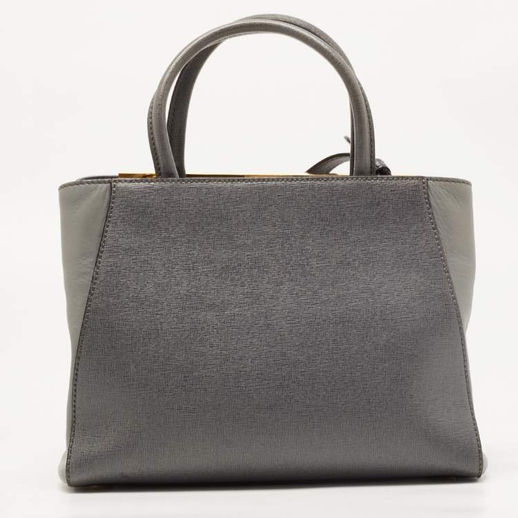 Pre Owned Fendi Grey Leather Small 2Jours Tote