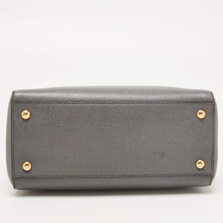 Pre Owned Fendi Grey Leather Small 2Jours Tote
