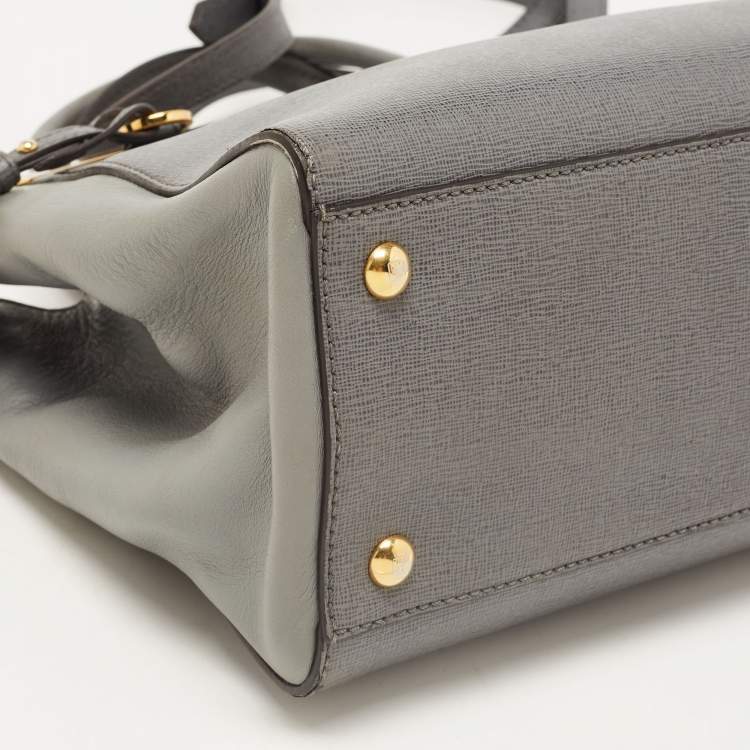 Pre Owned Fendi Grey Leather Small 2Jours Tote