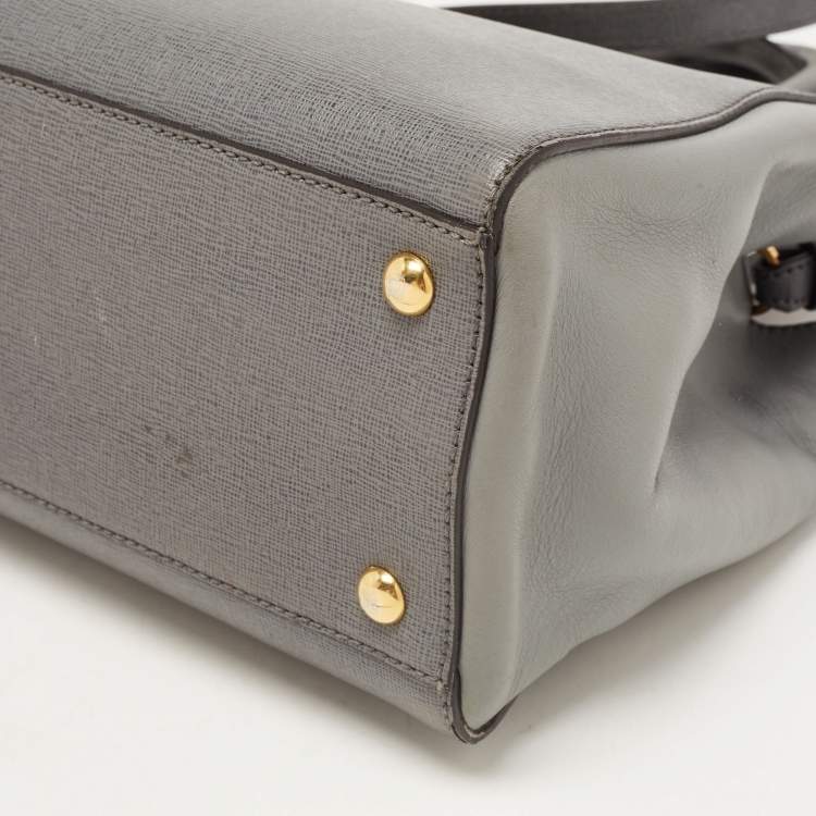 Pre Owned Fendi Grey Leather Small 2Jours Tote