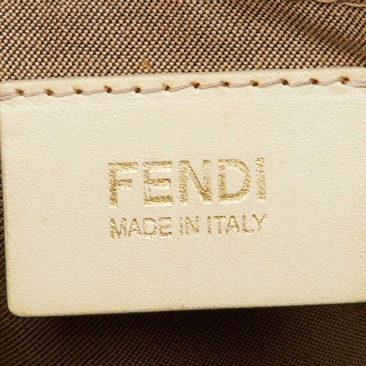 Pre Owned Fendi Beige/Red Printed Zucchino Fabric and Leather Small Forever Bauletto Bag