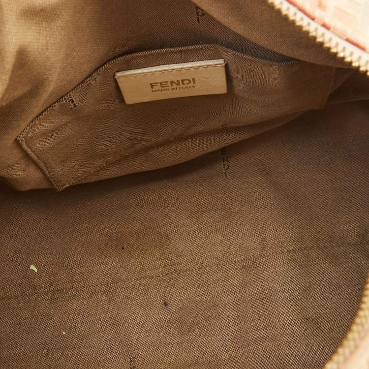 Pre Owned Fendi Beige/Red Printed Zucchino Fabric and Leather Small Forever Bauletto Bag