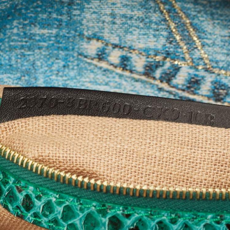 Pre Owned Fendi Green/Blue Denim Print Fabric and Snake Leather Baguette Bag