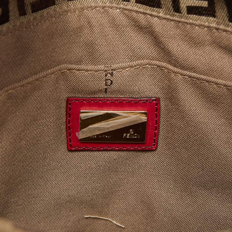 Pre Owned Fendi Magenta/Beige Zucchino Canvas and Leather Flap Shoulder Bag