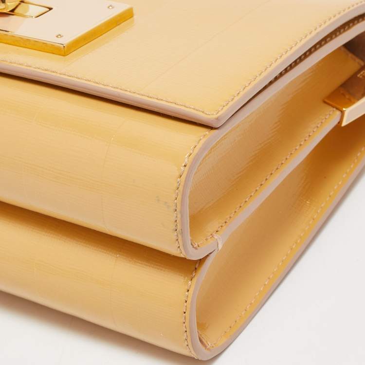 Pre Owned Fendi Yellow Pequin Patent Leather Claudia Shoulder Bag
