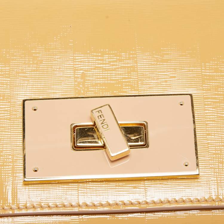 Pre Owned Fendi Yellow Pequin Patent Leather Claudia Shoulder Bag
