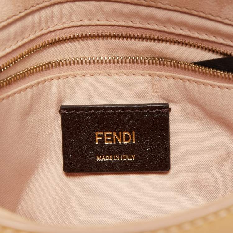 Pre Owned Fendi Yellow Pequin Patent Leather Claudia Shoulder Bag