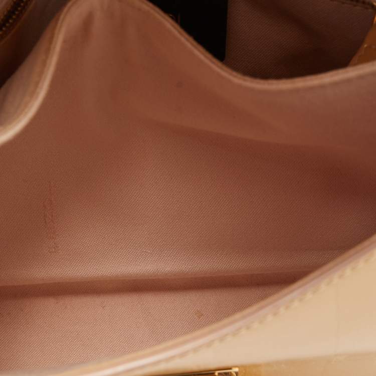 Pre Owned Fendi Yellow Pequin Patent Leather Claudia Shoulder Bag