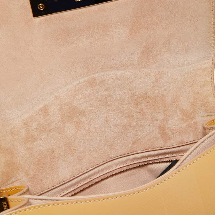 Pre Owned Fendi Yellow Pequin Patent Leather Claudia Shoulder Bag