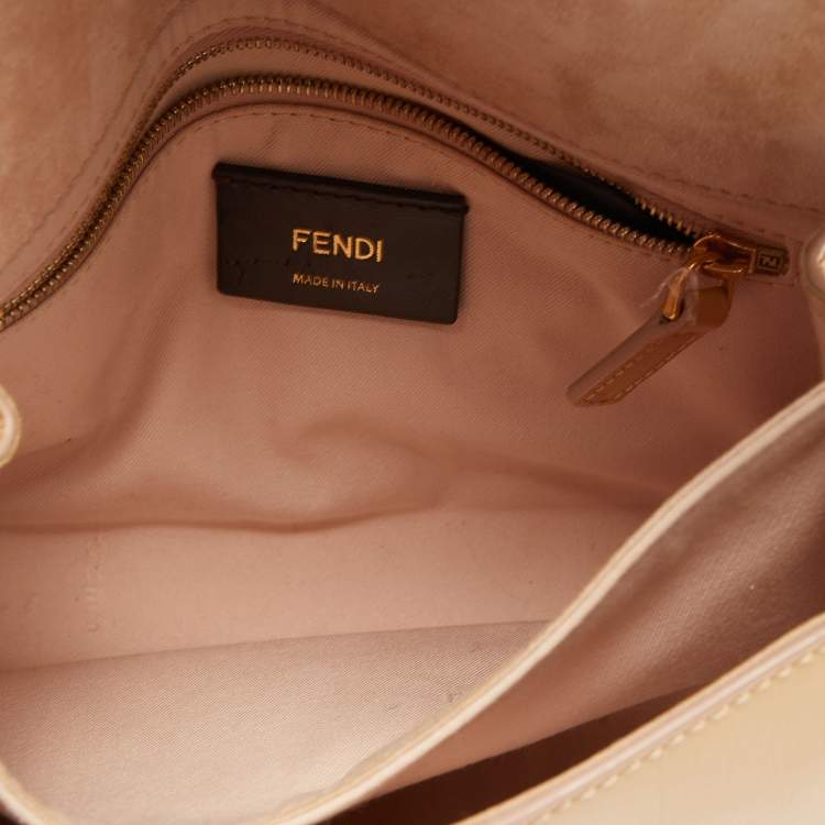 Pre Owned Fendi Yellow Pequin Patent Leather Claudia Shoulder Bag