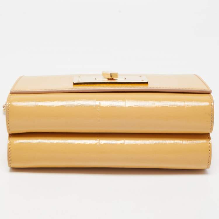 Pre Owned Fendi Yellow Pequin Patent Leather Claudia Shoulder Bag