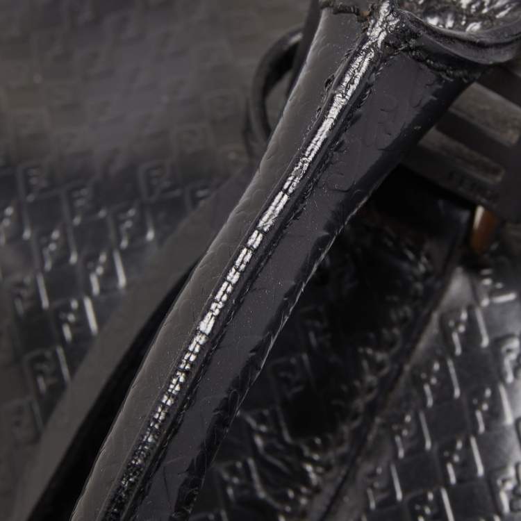 Pre Owned Fendi Black Zucca Embossed Leather Medium Forever Bauletto Boston Bag