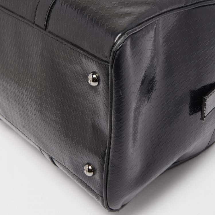 Pre Owned Fendi Black Zucca Embossed Leather Medium Forever Bauletto Boston Bag