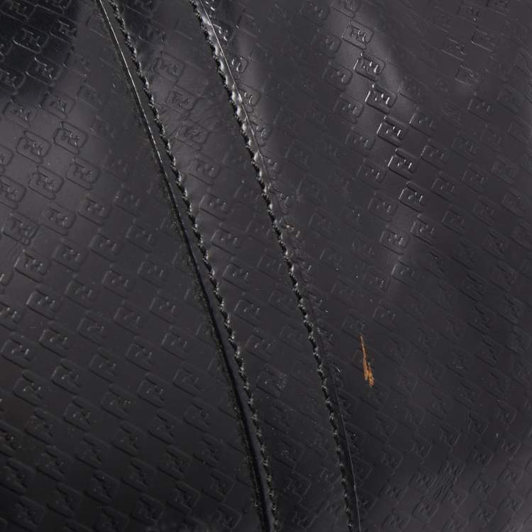 Pre Owned Fendi Black Zucca Embossed Leather Medium Forever Bauletto Boston Bag