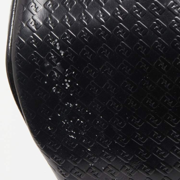 Pre Owned Fendi Black Zucca Embossed Leather Medium Forever Bauletto Boston Bag
