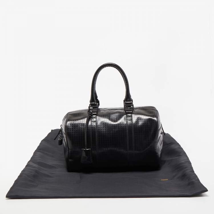 Pre Owned Fendi Black Zucca Embossed Leather Medium Forever Bauletto Boston Bag
