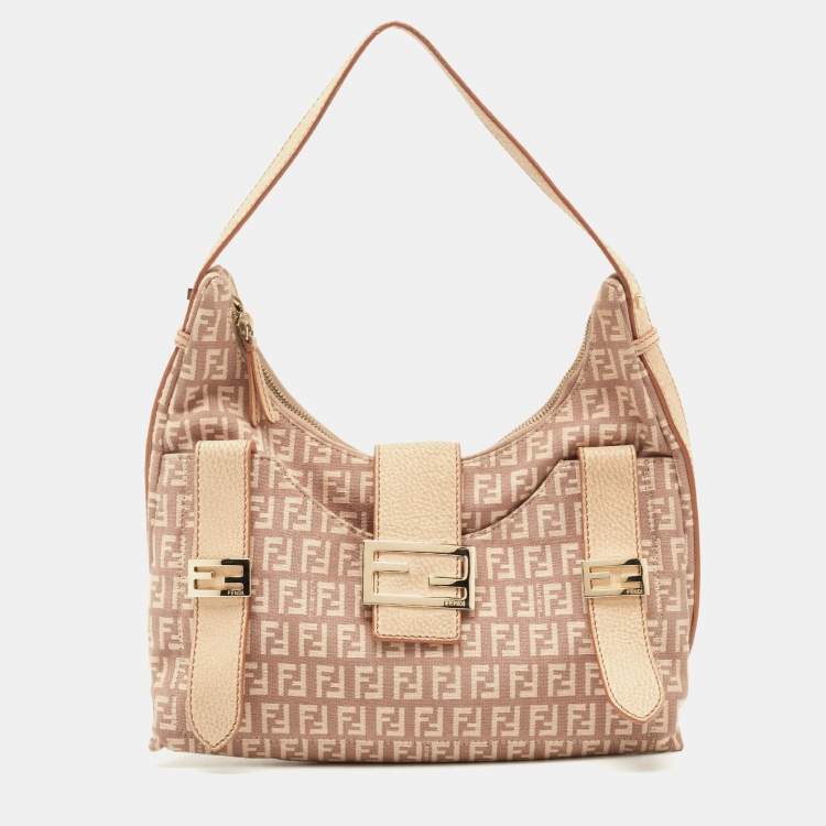 Pre Owned Fendi Beige/Pink Zucchino Canvas Sweet Hobo 