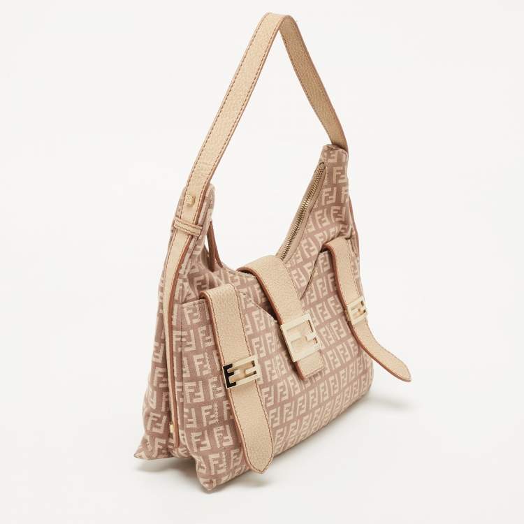 Pre Owned Fendi Beige/Pink Zucchino Canvas Sweet Hobo 
