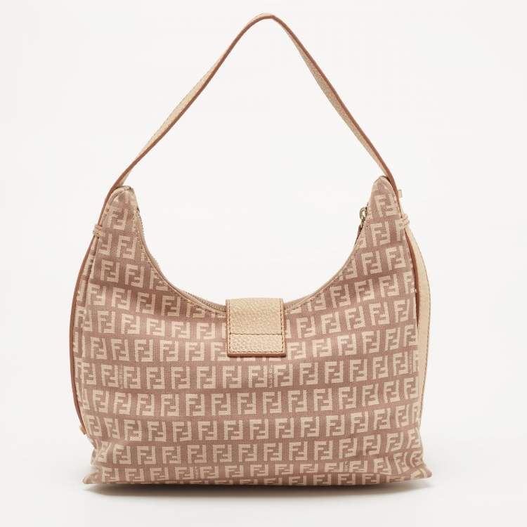 Pre Owned Fendi Beige/Pink Zucchino Canvas Sweet Hobo 