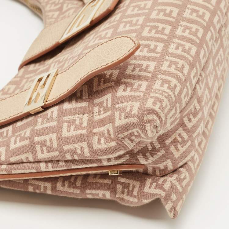 Pre Owned Fendi Beige/Pink Zucchino Canvas Sweet Hobo 