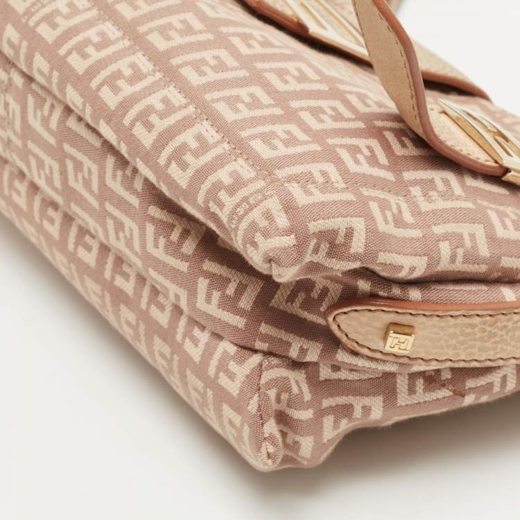 Pre Owned Fendi Beige/Pink Zucchino Canvas Sweet Hobo 