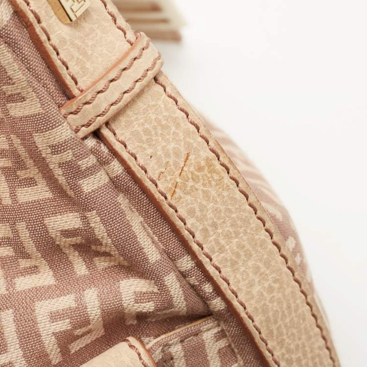 Pre Owned Fendi Beige/Pink Zucchino Canvas Sweet Hobo 