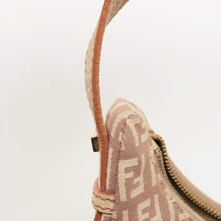 Pre Owned Fendi Beige/Pink Zucchino Canvas Sweet Hobo 