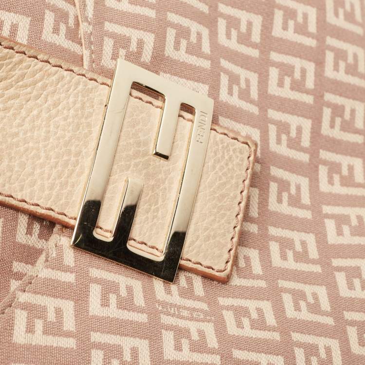 Pre Owned Fendi Beige/Pink Zucchino Canvas Sweet Hobo 