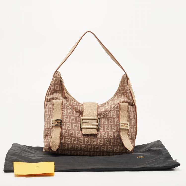 Pre Owned Fendi Beige/Pink Zucchino Canvas Sweet Hobo 