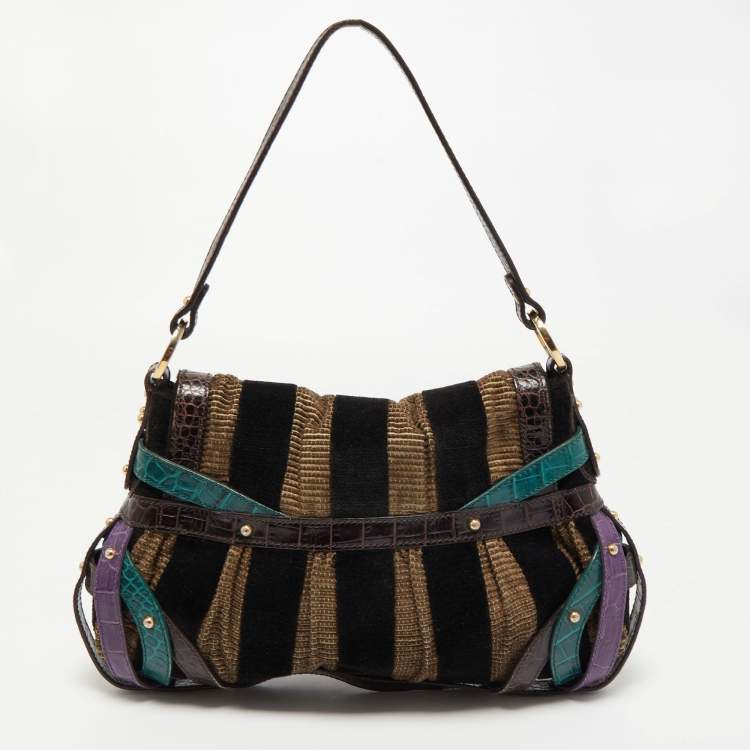 Pre Owned Fendi Multicolor Fabric and Alligator Chef Hobo