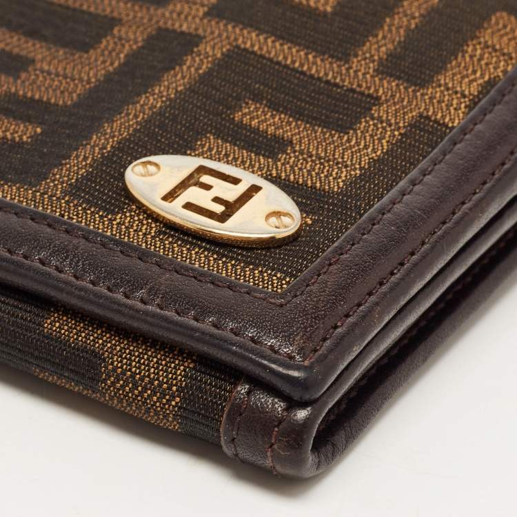 Pre Owned Fendi Tobacco Zucca Canvas and Leather FF Flap Continental Wallet