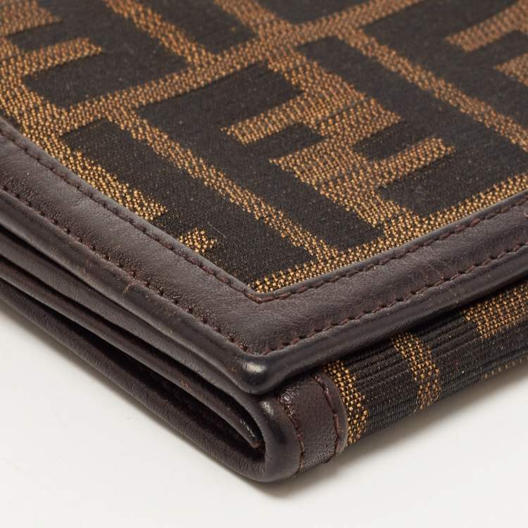 Pre Owned Fendi Tobacco Zucca Canvas and Leather FF Flap Continental Wallet