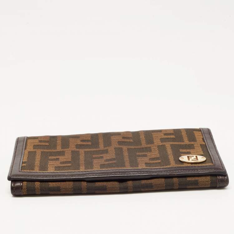 Pre Owned Fendi Tobacco Zucca Canvas and Leather FF Flap Continental Wallet