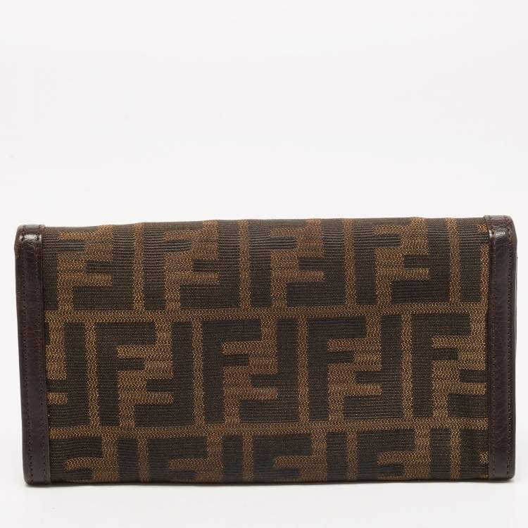 Pre Owned Fendi Tobacco Zucca Canvas and Leather FF Flap Continental Wallet