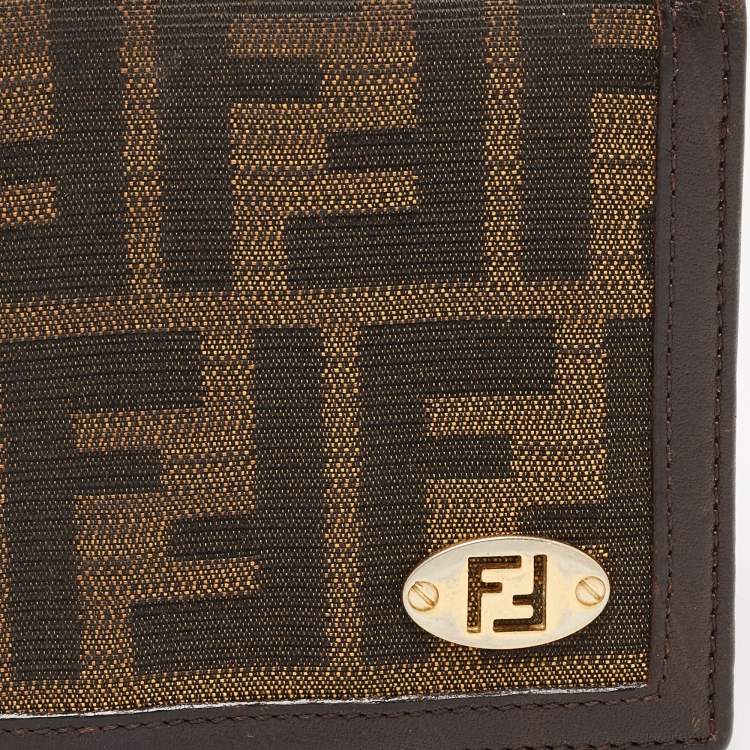 Pre Owned Fendi Tobacco Zucca Canvas and Leather FF Flap Continental Wallet