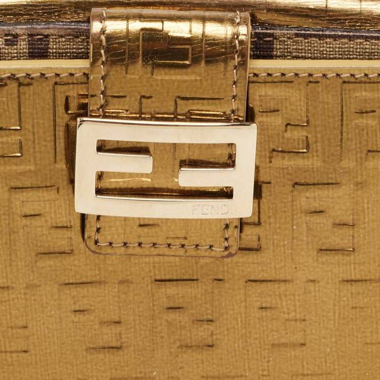 Pre Owned Fendi Gold Zucchino Laminated Leather FF French Wallet