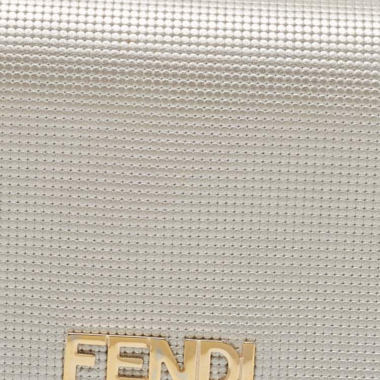 Pre Owned Fendi Silver Textured Leather Logo Flap Continental Wallet
