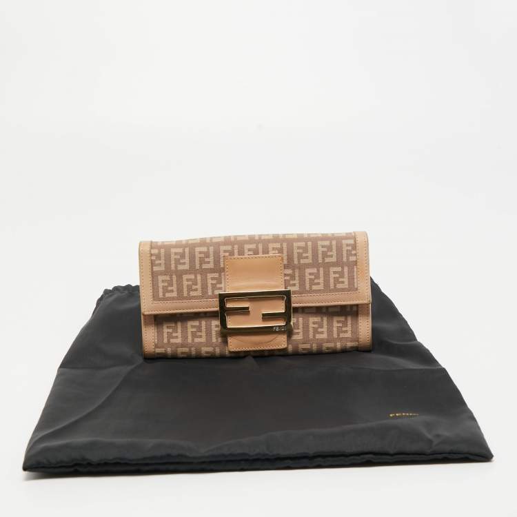 Pre Owned Fendi Light Pink Zucchino Canvas and Leather Forever Flap Continental Wallet