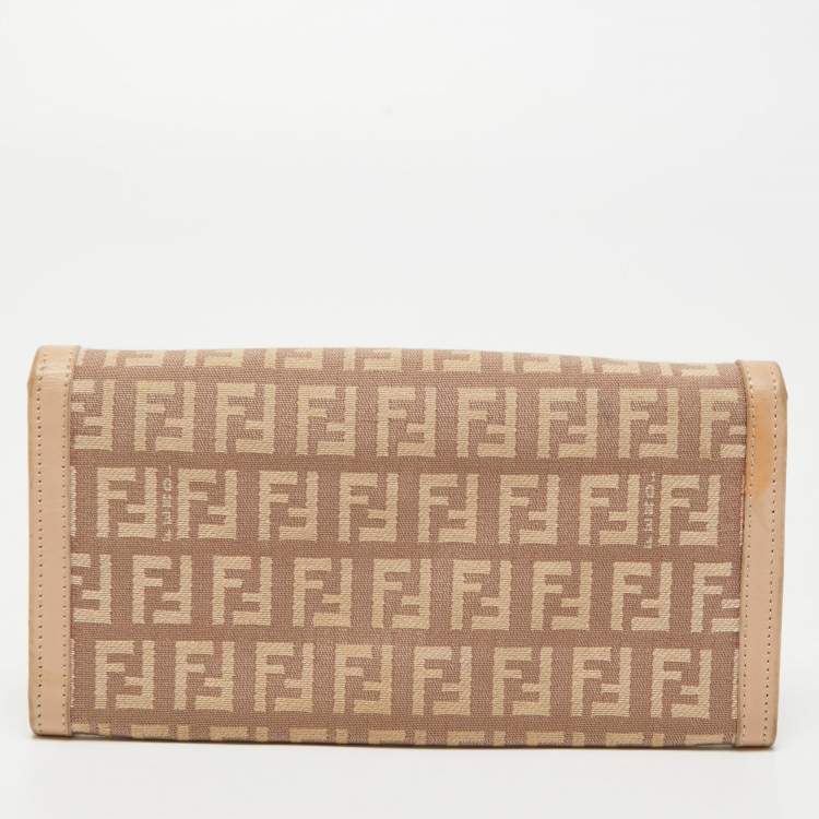 Pre Owned Fendi Light Pink Zucchino Canvas and Leather Forever Flap Continental Wallet