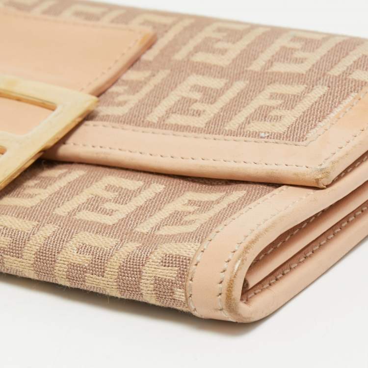Pre Owned Fendi Light Pink Zucchino Canvas and Leather Forever Flap Continental Wallet