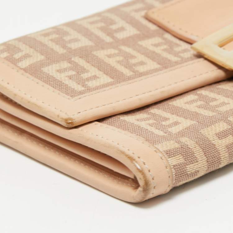 Pre Owned Fendi Light Pink Zucchino Canvas and Leather Forever Flap Continental Wallet