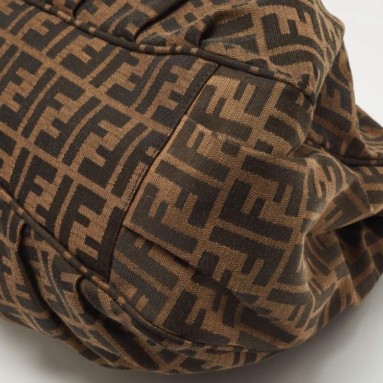 Pre Owned Fendi Tobacco Zucca Canvas and Patent Leather Mia Bag