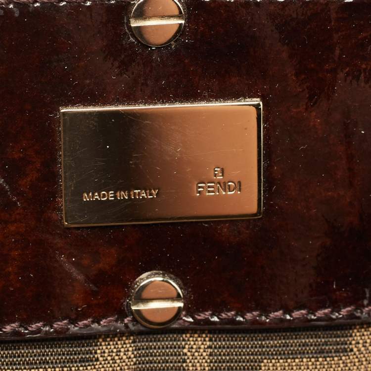 Pre Owned Fendi Tobacco Zucca Canvas and Patent Leather Mia Bag
