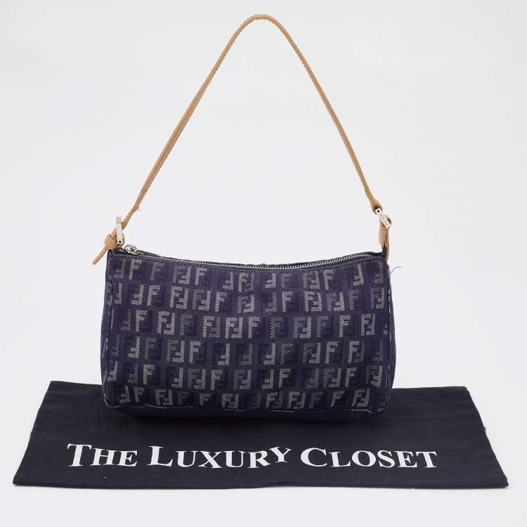 Pre Owned Fendi Blue/Beige Zucchino Canvas and Leather Pochette Bag