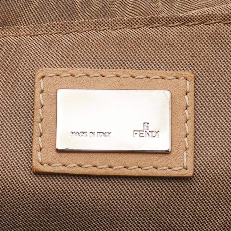 Pre Owned Fendi Blue/Beige Zucchino Canvas and Leather Pochette Bag